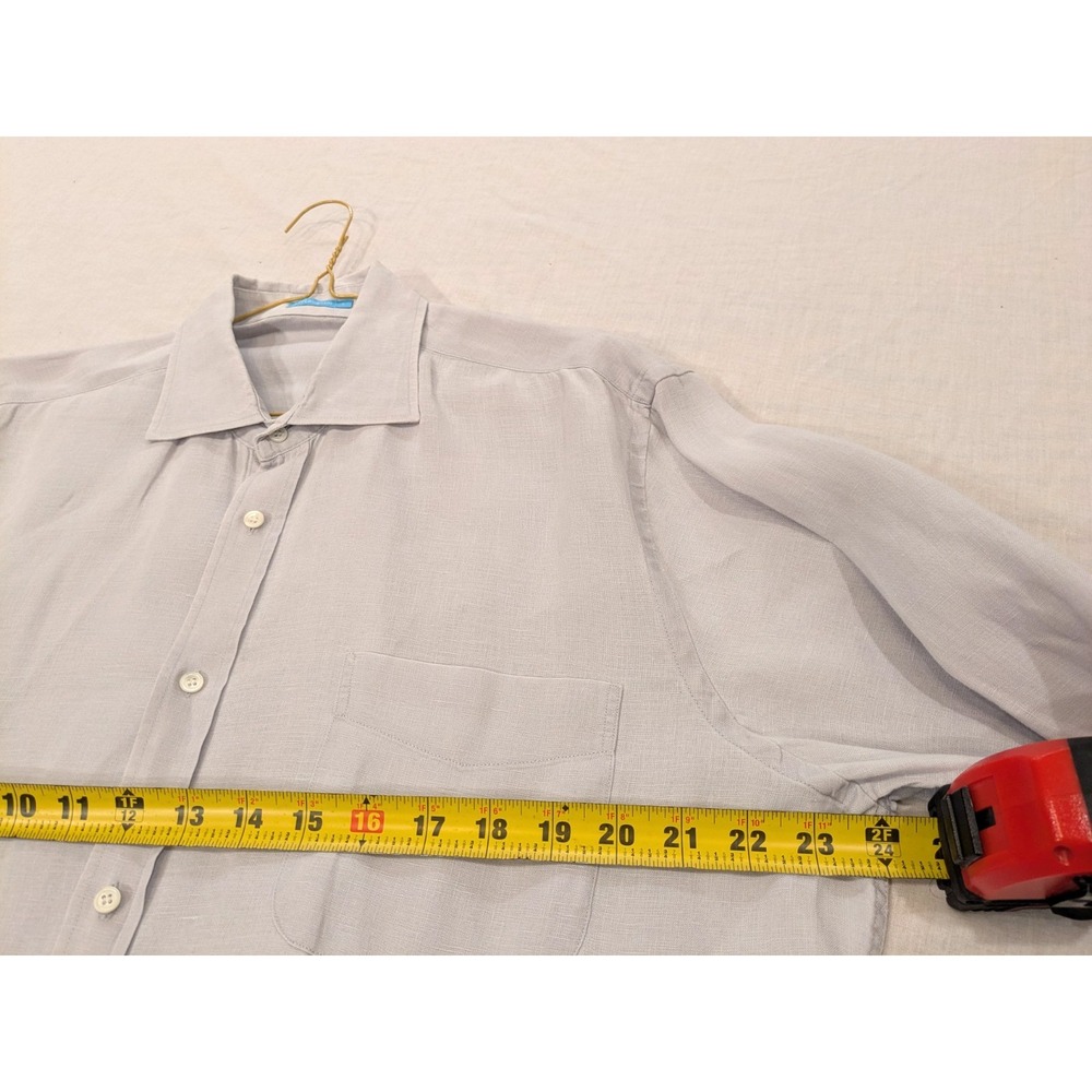 J. Mclaughlin Button Up Linen Shirt Mens L Beach/Formal Light Gray‎ Long Sleeve - Picture 15 of 16